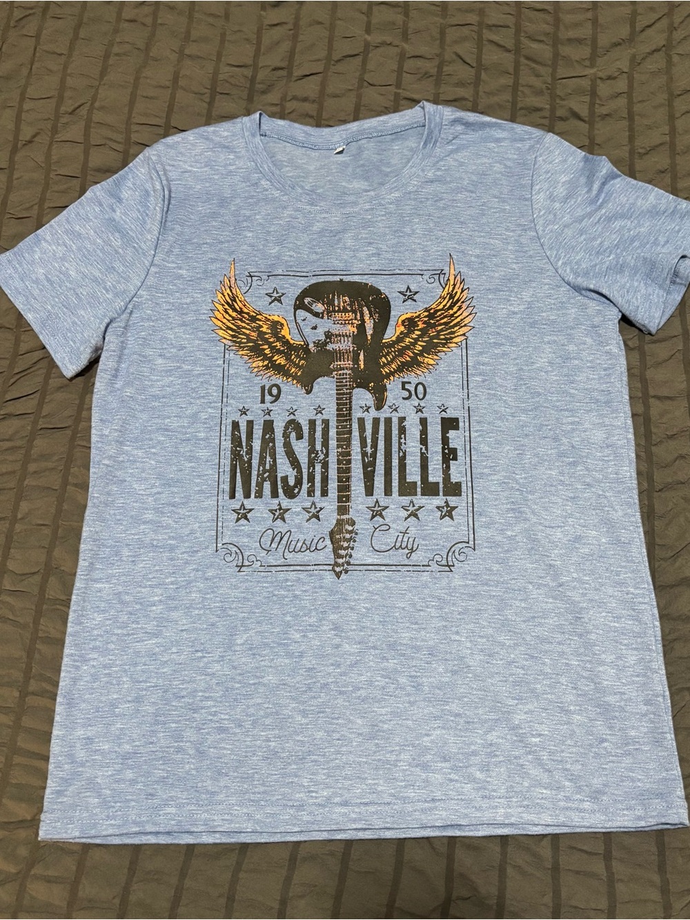Nashville Music City Graphic Tee - Light Blue with Gold Accent